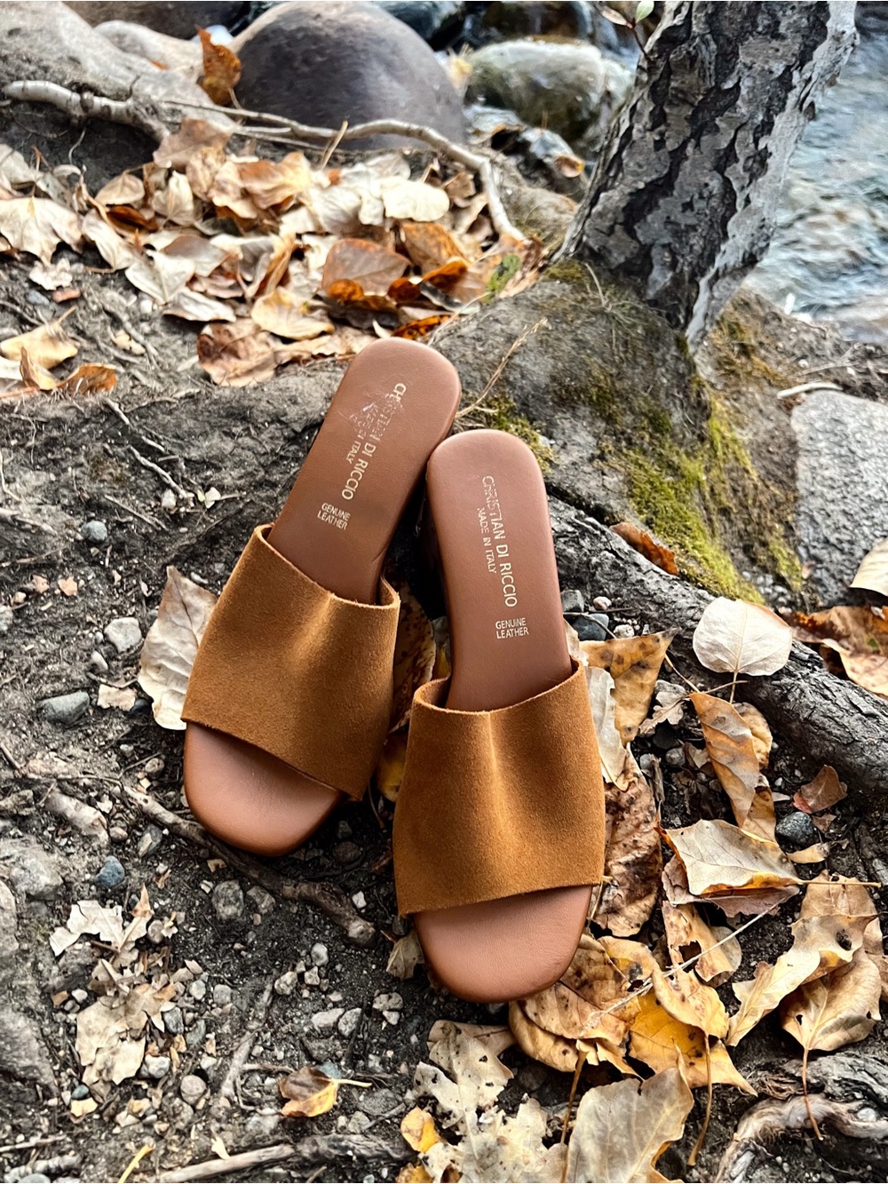 Riccio Women's Tan Suede Slide Mules